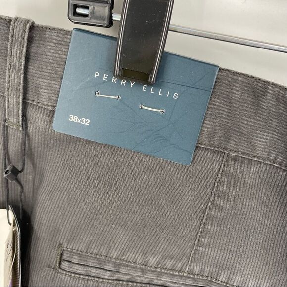 Perry Ellis Men’s Dark Pin Stripe Dark Green Chino Pants size 38x32 - Picture 2 of 3